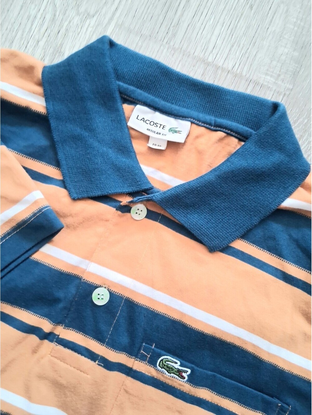 Lacoste Men's Lg Regular Fit Orange and Blue Striped Short Sleeve Polo Shirt